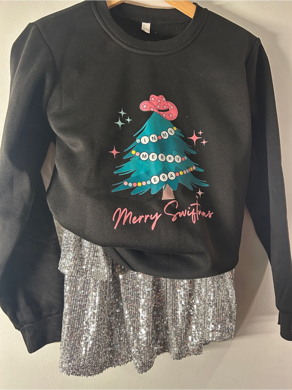 3 Piece Taylor Swift Holiday Outfit: Matching “Swiftmas” Tops and Sparkly Skirt